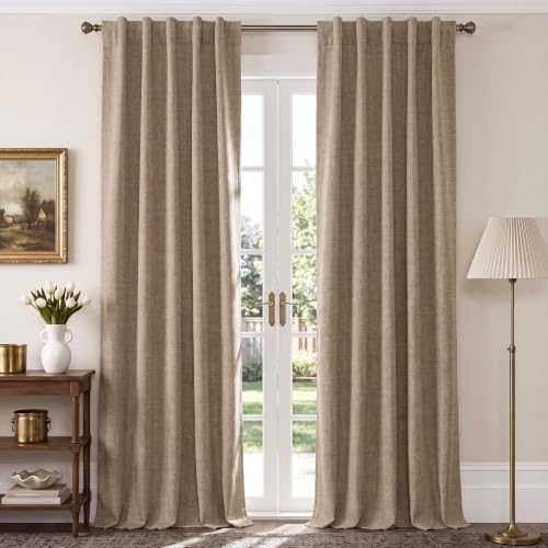 NICETOWN 100% Blackout Linen Curtains 84 inches Long 2 Panels, Burlap