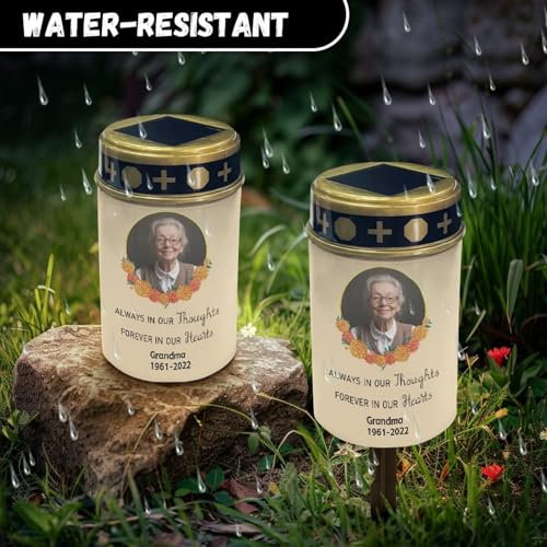 Image of Custom Photo Candle Solar Power Grave Lights for Waterproof LED Lanterns, Grave Decorations. Waterproof Solar candles