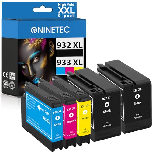 NINETEC 932 933 XL Druckerpatronen Multipack Ersatz für HP 932 XL 933 XL Kompatibel für HP 932XL 933XL OfficeJet 6600 6700 7612 7510 7110 6100 7610 Patrone Schwarz Cyan Magenta Gelb 5-Pack