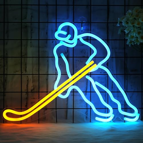 Image of CoolGift Mart Hockey Player Neon Sign - Sports Enthusiasts' Ultimate Wall Decor | Dimmable Hockey LED Light for Game Room, Bedroom, or Man Cave