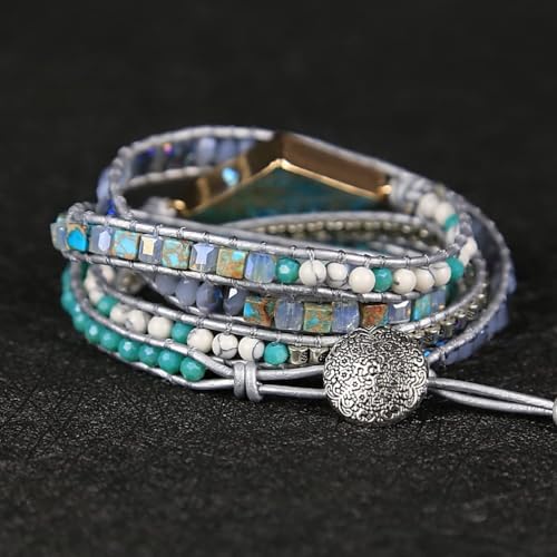Image of Boho Wrap Bracelet for Women, Handmade Natural Imperial Jasper Multi-Layer Stone Beaded Bracelet, Bohemian Healing Crystal Stone Jewelry Gifts
