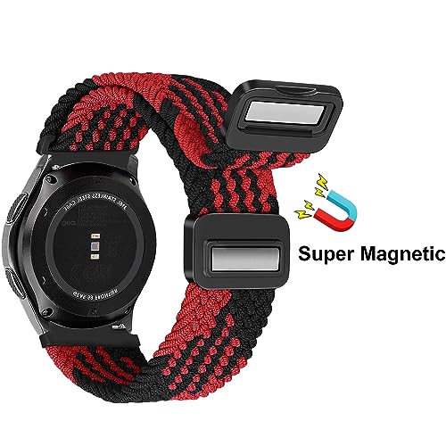MroTech 22mm Quick Release Watch Band Nylon Braided Sport Loop Compatible with Samsung Galaxy Watch 3 45mm/46mm (2019)/Gear S3 Frontier/Huawei 46 mm GT/GT 2/2e/3/4/Pro Elastic Stretchy Strap Black/Red