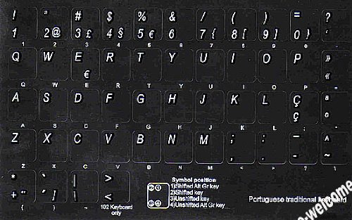 Pegatinas de Teclado Tradicional Portugués Negro miniatura 2