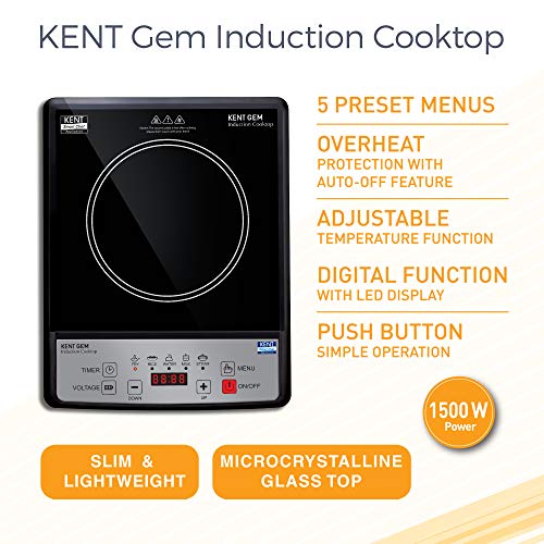 KENT 16058 Gem Glass Induction Cooktop 1500W 5 PreSet Function