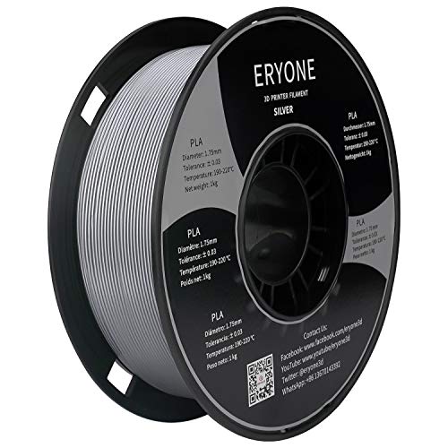 ERYONE PLA Filament 1.75mm, 3D Printer Filament PLA , +/-0.03mm, 1kg(2.2lbs)/Spool, Silver
