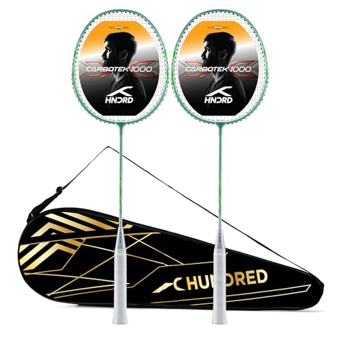 Image of Hundred Carbotek 1000 Badminton Rackets (Pack of 2) | Superlight Head-Heavy Racket for Smash Power | Slim Shaft, Carbon Graphite Shaft & Curve Frame for Better Sweet Spot
