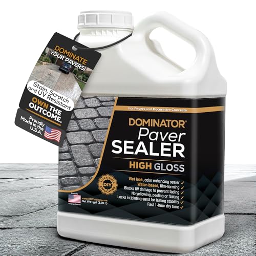 DOMINATOR High Gloss Wet Look Paver Sealer 1 Gallon – Water Based Paver Sealer for Outdoor Driveway, Patio, Brick, Flagstone | Protects Against Stains, Cracks & Weather Damage