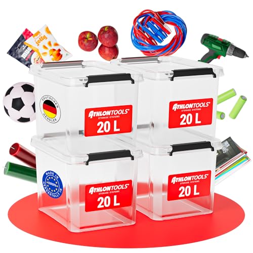ATHLON TOOLS 4x 20 L Aufbewahrungsboxen mit Deckel, lebensmittelecht - Verschlussclips - 100{5184432cb84c8d50c1d05ac2acefb965d3205ce1917191e1f1baea7df5987d9f} Neumaterial Plastik-Box transparent - Kleiderboxen stapelbar… ATHLON TOOLS 4x 20 L Aufbewahrungsboxen mit Deckel, lebensmittelecht - Verschlussclips - 100{5184432cb84c8d50c1d05ac2acefb965d3205ce1917191e1f1baea7df5987d9f} Neumaterial Plastik-Box transparent - Kleiderboxen stapelbar…