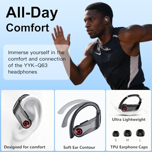 Image of 2026 Wireless Headphones 120Hrs Bluetooth 6.1 Earbuds Sports Earhooks with Fast Charging Case, Dual LED Display Earphones ENC Mic with Easy Button, IPX7 Waterproof Earbud for Gym /Running /Workout