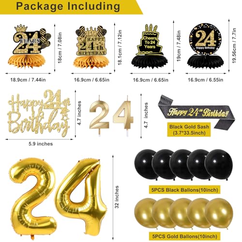 Image of 24th Birthday Decorations for Men, Black Gold 24th Party Decoration Kits