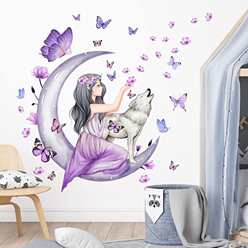 Vinilo decorativo Fairy Girl mariposas y flores morado miniatura 3