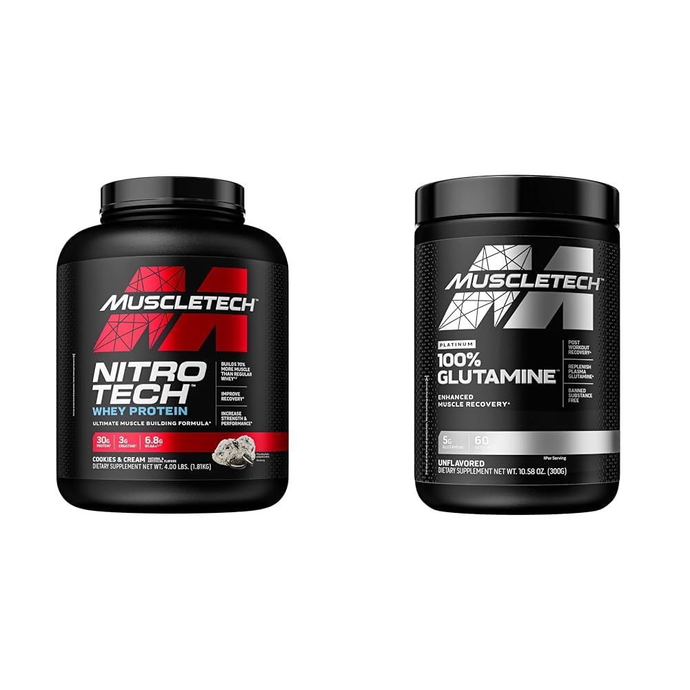 Whey Protein Powder Nitro-Tech Whey Protein Isolate & Glutamine Powder 100% Pure L Glutamine Powder | Post Workout Recovery Drink | L-Glutamine Powder