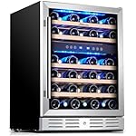 Kalamera 24 inch Wine Cooler, 46 Bottle - Dual Zone Built-in or Freestanding Fridge with Stainless Steel Reversible Glass Door, for Home, Kitchen, or Office.