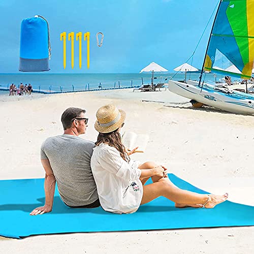 YORWAN JENY Sand Free Beach Blanket Polyester, Portable Picnic Mat, Beach Mat Waterproof Sandproof for 2-5 Adults, Oversized Lightweight Pocket Blanket for Travel, Camping, Hiking (70.85 x 59 inches)