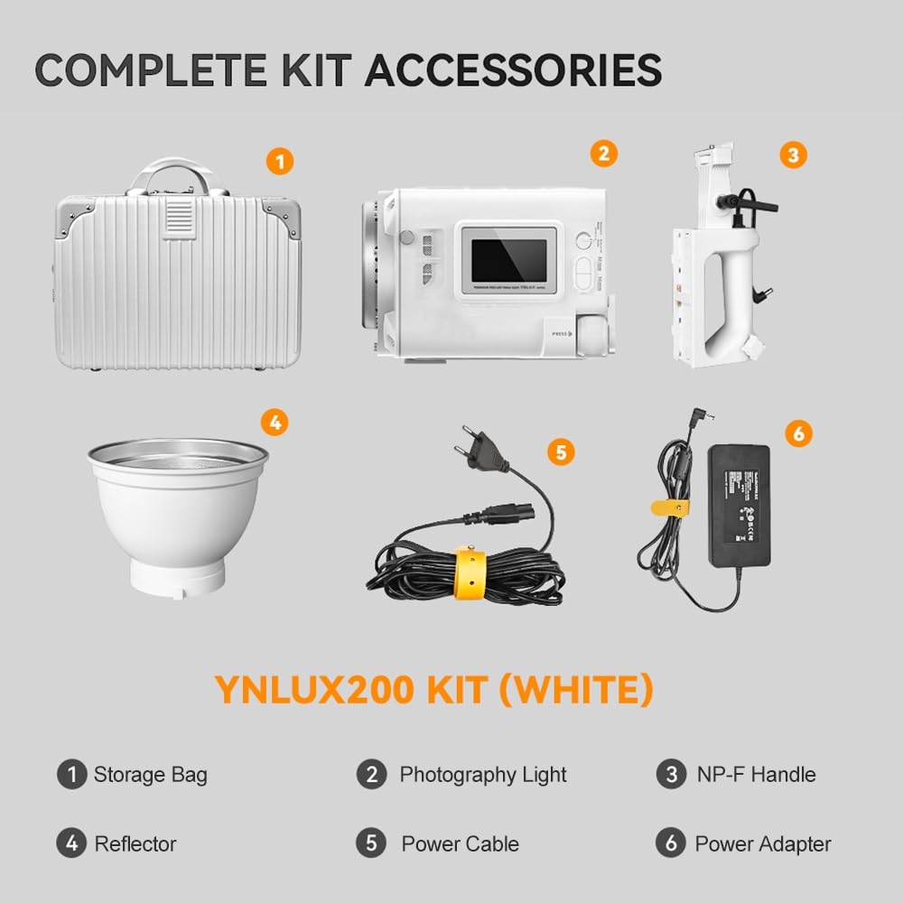 200W COB LED-Videoleuchte-Set mit Standard-Diffusor und Handhalterung | 5600K Farbtemperatur, 12 Lichtszeneneffekte, 2,4 G Wireless-System, unterstützt BT-Verbindung für Studiofotografie