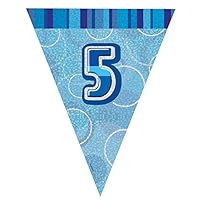 Unique Party 92145 - 9ft Foil Glitz Blue Happy 5th Birthday Bunting Flags
