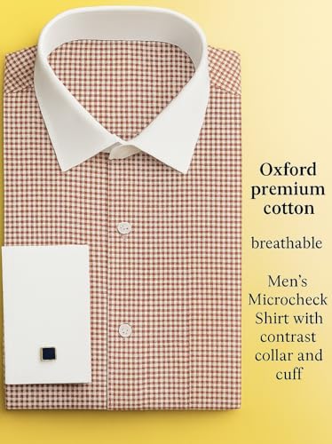 Image of Men's Premium Cotton Formal Dress Shirt - White Collar & French Cuffs with Cufflinks | Solid White, Micro Check & Striped for Office, Wedding