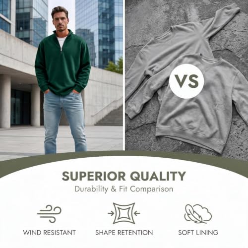 Fleece Sweatshirt Men Quarter Zip Fleece Lined 1/4 Zip Pullover Sweat Shirt - image 6