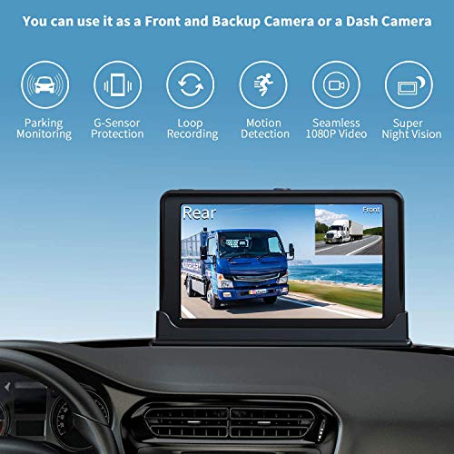 HD Backup & Front Camera with 7\'\' Monitor,Dash Camera Front and Rear View Cam DVR with 1080P,Advanced Recording Function,IP69 Waterproof,Night Vision for RV/Pickup/Truck/Trailer/Bus