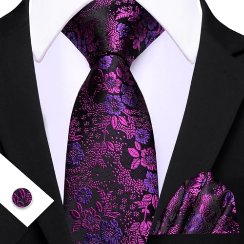 Image of Barry.Wang Men Tie Set Floral Paisley Silk Necktie Pocket Square Cufflinks Formal Wedding Party Business