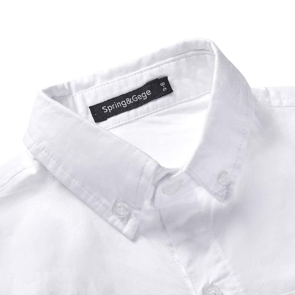 Spring&Gege Camisa de manga larga con botones de sarga de algodón para niños (3-14 años)