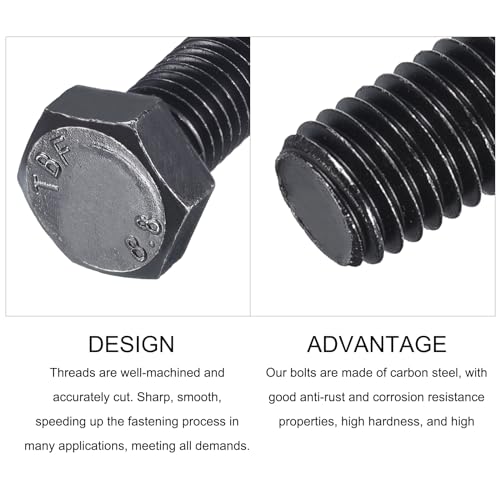 Image of METALLIXITY Hex Bolts (M12-1.75x160mm) 4Pcs, 8.8 Grade Carbon Steel Fully Threaded Black Oxide, Coarse Thread UNC Hex Head Screw Bolt - for Furniture Repair