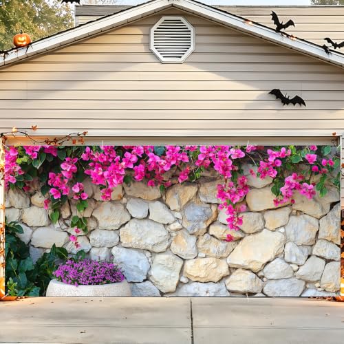 Image of Garage Door Decorations 6 x 13 ft, Floral Stone Wall Cover