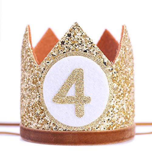 WAHAWU Baby Crown for 4st Birthday - Fourth Birthday Party Decoration, Glitter Crown Hat