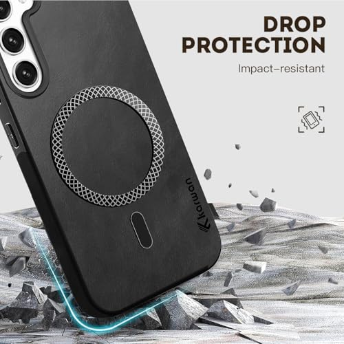 Image of KARWAN Shockproof Hybrid Leather Finish Back Case Cover Compatible with Samsung Galaxy S23 with Wireless MagEaze Charging Cover, Anti-Scratch Shield Case with Strong Minimalist Design (Black)