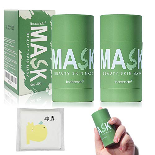 2Pcs Green Tea Purifying Clay Stick Mask,Mud Mask for Face,Deep Cleansing Acne Pore Mask,Face Moisturizing Oil Control,Clean Skin Solid Mask for All Skin Types Men Women(Face Towel As Gift)