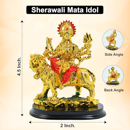 Image of HindCraft Durga Maa Idol for Navratri Sherawali MATA Rani Murti for Home Decor, Pooja Room, Office Desk - Goddess Durga Statue for Mandir, Vastu, Car, and Festival Gift