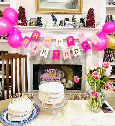 Image of Happy Birthday Banner Birthday Party Supplies Garland Decorations Pink White Light Green Birthday Signs Nursery Hanging Decor (Tricolor)