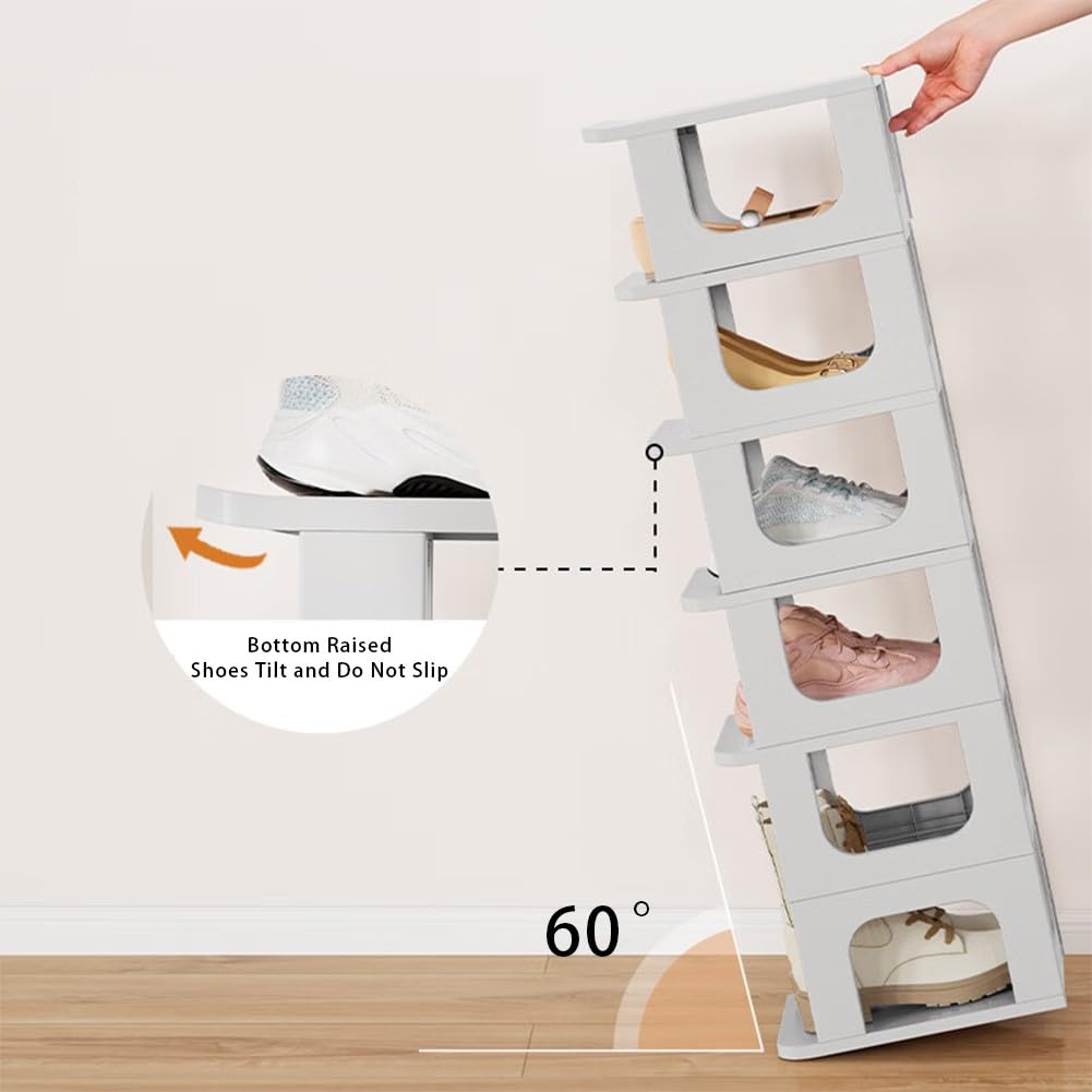 Altdnmaf 8-laags smal schoenenopbergrek, compacte enkele schoenstandaard voor slanke ruimte, stapelbare hoge dunne showtoren, massief kunststof planken, voor gangen, keukens, slaapkamers, opgeruimde