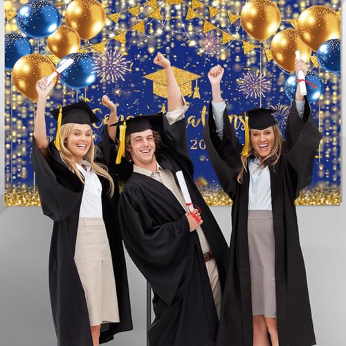 Fondo graduación azul y dorado 7x5ft Mocsicka miniatura 4