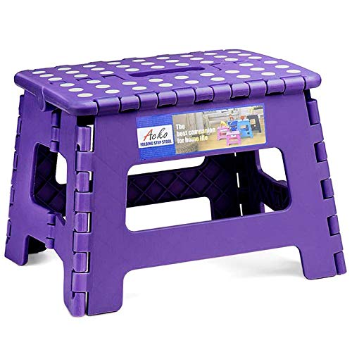 Delxo Acko Folding Step Stool Portable Collapsible Plastic Step Stool,9 inch Foldable Step Stool for Kids,Non Slip Folding Stools for Kitchen Bathroom Bedroom Purple
