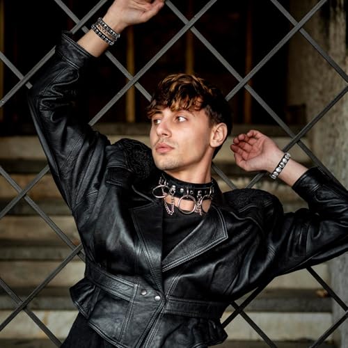 3 Pcs Punk Bracelets, Leather Studded Bracelet Cuff Adjustable Goth Bracelets Spike Bracelet Emo Bracelets for Men Women 80s Wristband Goth Jewelry Halloween Emo Accessories4