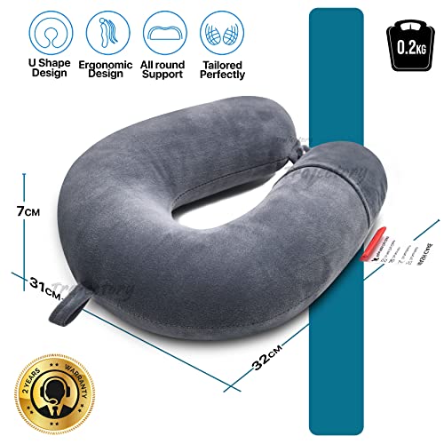 Image of Trajectory Supercomfy Grey Neck Pillow Rest Cushion with Velvet Eyemask(Pack of 2) for Travel in Flight car Train Airplane with 2 Years Warranty for Sleeping for Men and Women