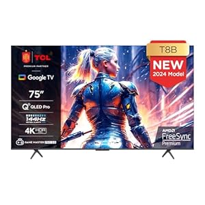 TCL 75T8B Gaming TV Onkyo QLED Pro de 75″ y 144 Hz, 4K Ultra HD, HDR Pro, Smart TV Powered by Google TV (Dolby Vision IQ y Atmos, Motion Clarity, Control de Voz Manos Libres)