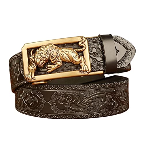 Belt Men Tiger Automatic Buckle Men's Belt, Leather Carved Casual Retro Suitable for Jeans Business, Casual Pants Belt (Color : A, Size : 125cm)