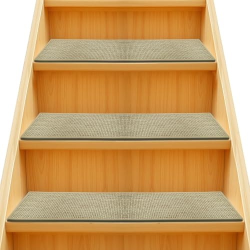 Stair Treads for Wooden Steps,Washable Peel and Stick Stair Tread Covers,Reusable Carpet Stair Treads Runner Rugs for Kids/Elders/Pets (Khaki, 4Pack 8