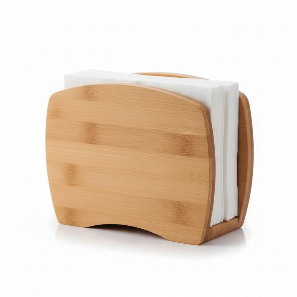 Deconox Bambu Peçetelik – Doğal Ahşap Modern Peçete Tutucu | Masaüstü Dik Servis Peçeteliği | Çevre Dostu Mutfak ve Yemek Odası Aksesuarı (15x12x5.3 cm)