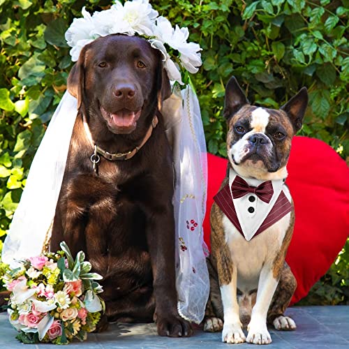 MiOYOOW Formelles Hunde Bandana Halsband, Verstellbares Smoking Hochzeits Bandana, Atmungsaktives Lätzchen, Dreieckiger Schal Mit Fliege D-Ring für Kleine Mittelgroße Hunde