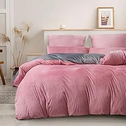 Fundas Nordicas Gris Y Rosa Gezu Ropa de cama de invierno de felpa Nicky-Teddy Cashmere Coral Fleece 135 x 200 cm, color rosa y gris, reversible, funda nórdica con cremallera y funda de almohada de 80 x 80 cm