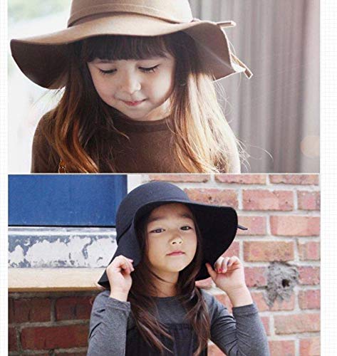 Toddler Baby Girls Bow Wide Brim Felt Bowler Hat Photography Prop Bucket Hat Beach Sun Protect Caps 2-8T2