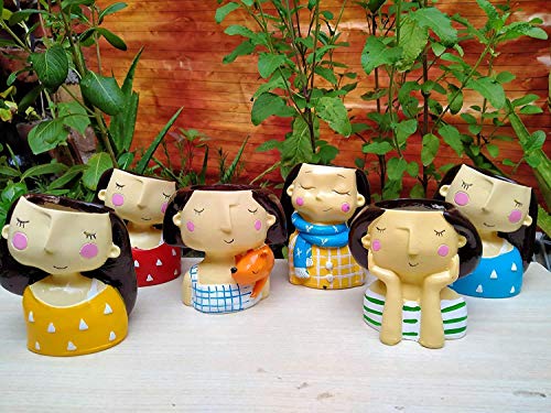 Image of Cute Beautiful Combo Pack of Girls Succulent Planter Pots Resin Creative Flowerpot Plant Pots Planter Container for Home Garden Office Desktop Decoration (6 Girls Set)