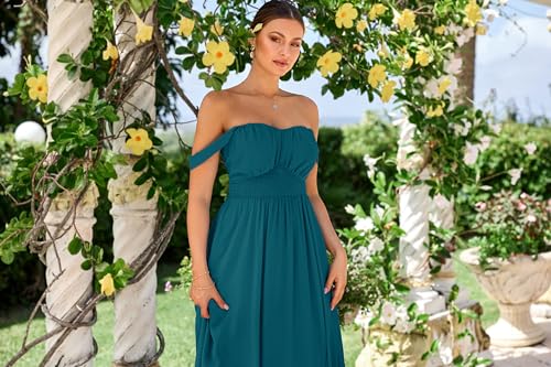 Image of GRACE KARIN 2026 Women's Summer Floral Wedding Guest Dress,Beach Flowy A Line Maxi Off Shoulder Bridesmaid Dresses