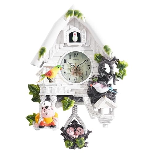 LIVIAかわいい鳥の壁時計鳩時計カッコウ時計リビングルーム時計簡単な子供の寝室の装飾ホームデイタイム目覚まし時計 時計 鳩時計 目覚まし時計 鳥 鳩時計 (ホワイト)