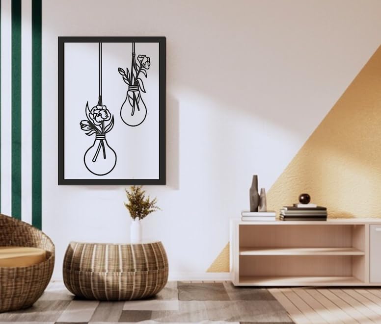 ANSHKIT Flower Pot MDF Wall Plaque Ready to Hang Self Adhesive Home D�cor For Living Room Wooden Wall Art Black Laser Cut MDF Wall Art For Home Decor Decorative Frames For Wall Decoration (Black)