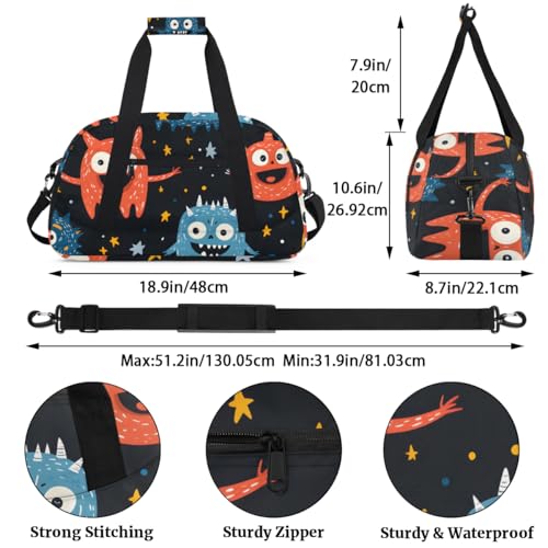 Cute Bacteria Gym Travel Duffle Bag for Women & Men with Front Zipper Pocket for Sports, Overnight, Weekender, Carry On,Workout & Dance Bag,Cartoon Bacteria,18.9 * 8.7 * 10.6 in2