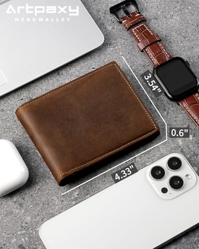 Image of Artpaxy Mens Wallet Bifold Genuine Leather RFID Blocking Wallet for Men with 1 ID Window 13 Card Holders 2 cash pockets 1 Gift Box
